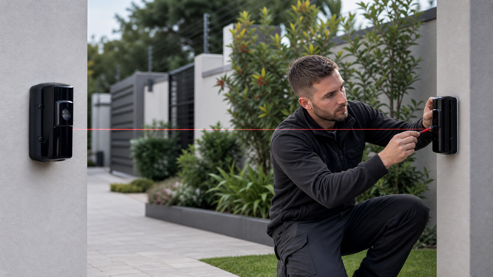 Outdoor security beam and perimeter sensor inspection